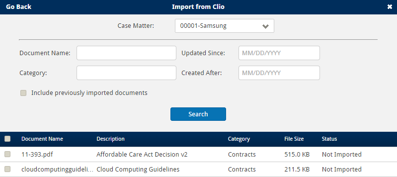 Import documents from Clio